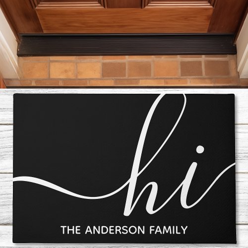 Hi Calligraphy Script Modern Black Personalized Doormat