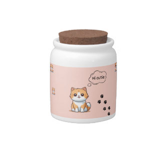 Hi Cutie – Cute Cat Mug Design for Animal Lovers Candy Jar