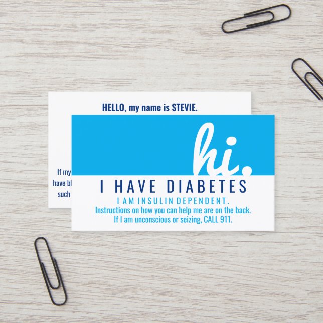 hi diabetes emergency id pvc badge business card (Front/Back In Situ)