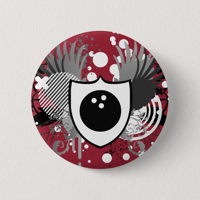 hi-fi bowling pinback button (Front)