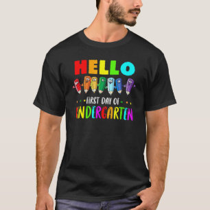 Hi First Day Of Kindergarten Cute Crayon Student T T-Shirt
