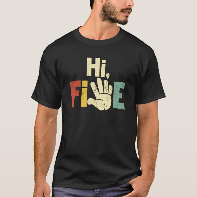 Hi Five Birthday Party Decorations 5 Year Old Kids T-Shirt (Front)