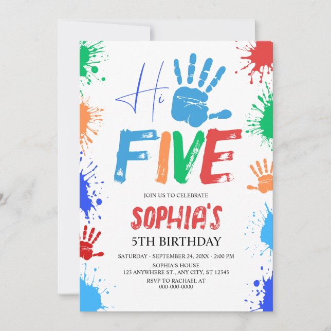 Hi-five High Five 5th Birthday Invitation (Front)