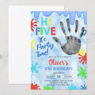 Hi five, party time, slime, boy birthday invite. invitation