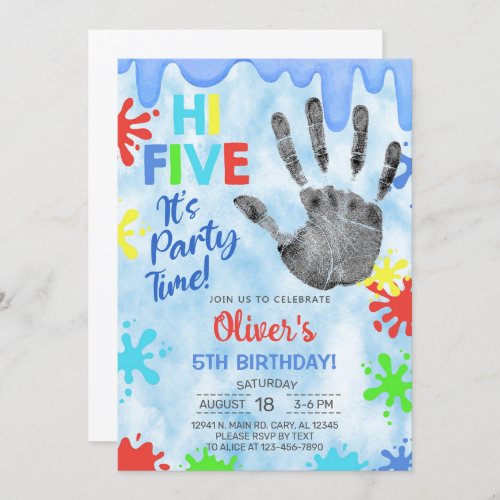 Hi five party time slime boy birthday invite invitation
