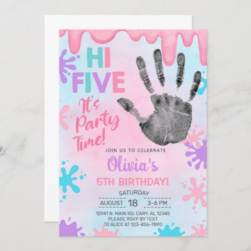 Hi five party time slime girl birthday invite invitation