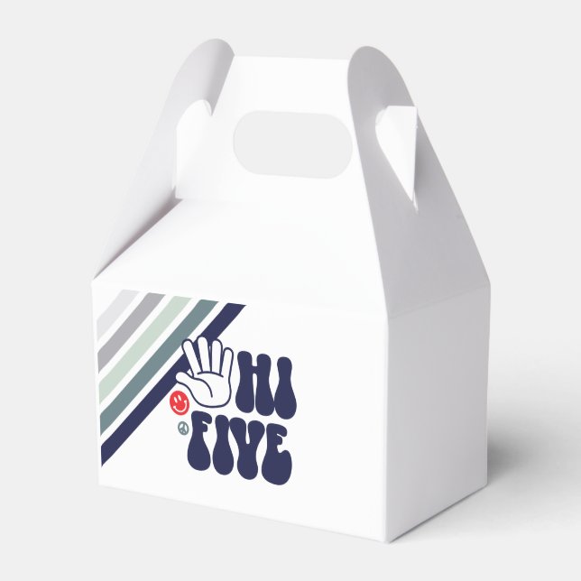 HI FIVE Retro Boy 5th Birthday Favor Boxes (Front Side)