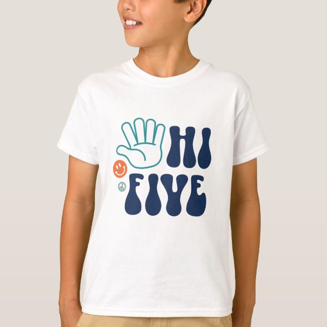 Hi Five! Retro Stripe 5th Birthday T-Shirt