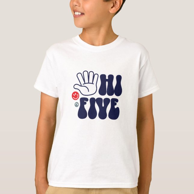 Hi Five! Retro Stripe 5th Birthday T-Shirt (Front)