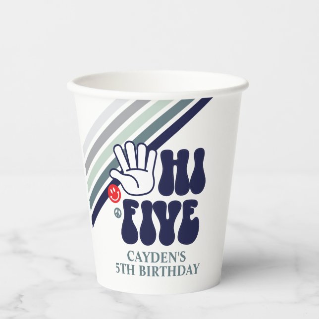 HI FIVE Retro Stripe blue Paper Cups (Front)