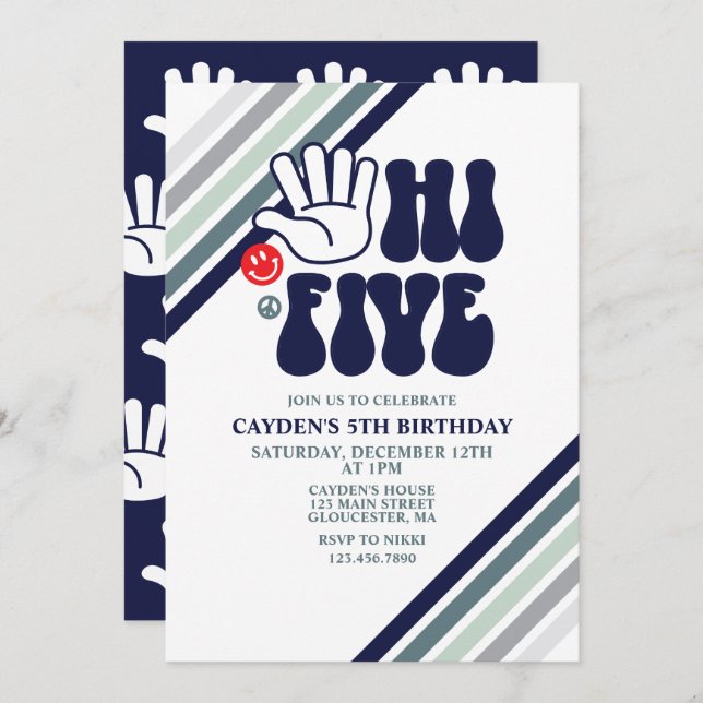 Hi Five Retro Stripes birthday Invitation (Front/Back)