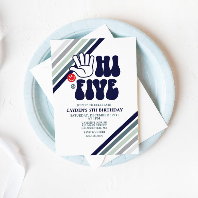 Hi Five Retro Stripes birthday Invitation (Creator Uploaded)