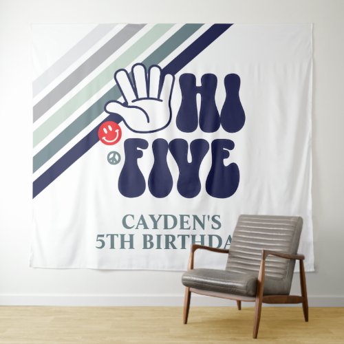 Hi Five Retro Stripes birthday Tapestry