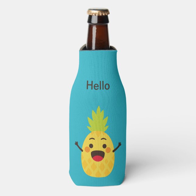 Hi Friends! Pineapple Illustration Bottle Cooler (Bottle Front)