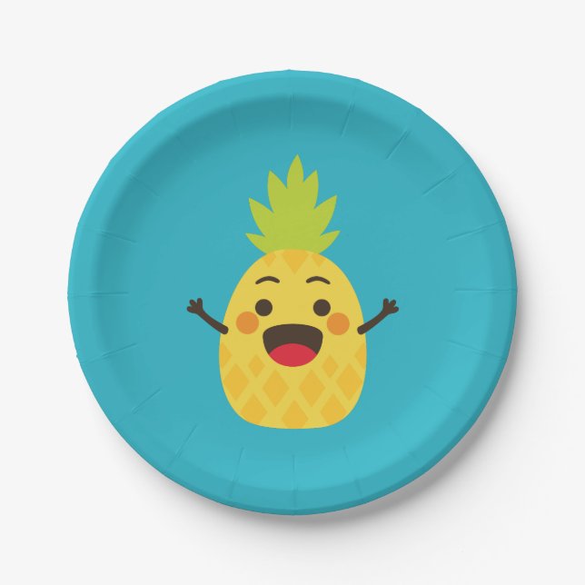 Hi Friends! Pineapple Illustration Paper Plates (Front)
