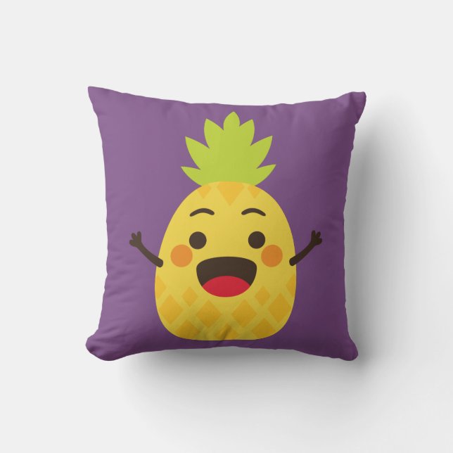Hi Friends! Pineapple Illustration Throw Pillow (Front)