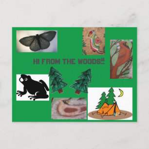 Hi from the woods camp postcard