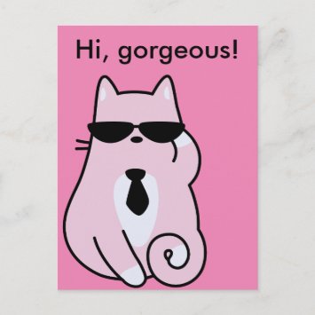 Hi, gorgeous! - Cool Pink Cat Postcard