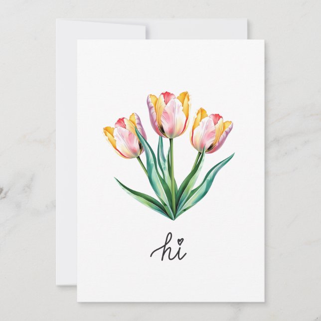 Hi — Handwritten Watercolor Tulip Greeting Card (Front)