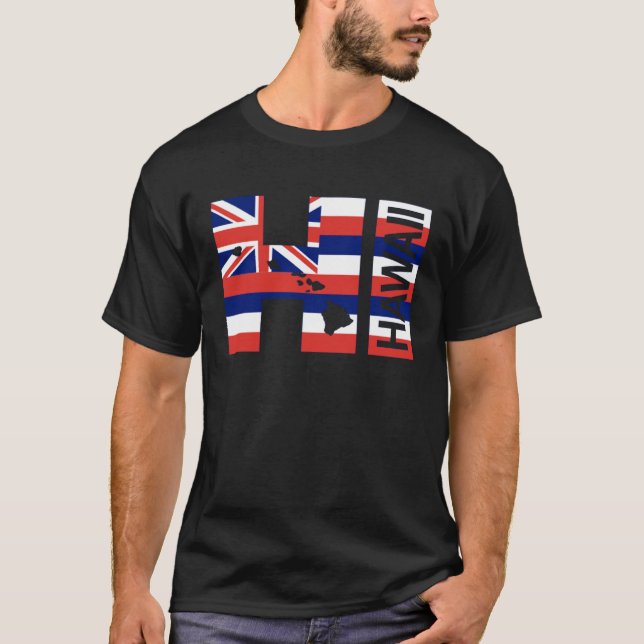 HI Hawaii Islands Hawaiian Flag Beach T-Shirt (Front)