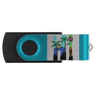 HI Hawaii Ocean Sunset Palm Trees Blue Multi Color USB Flash Drive