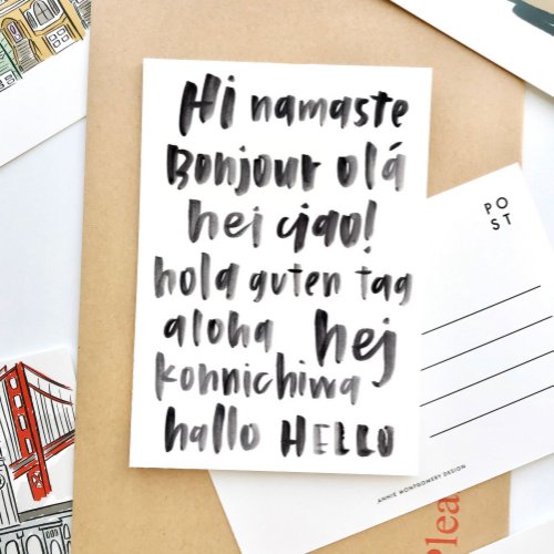 Hi Hello Multilingual World International Language Postcard