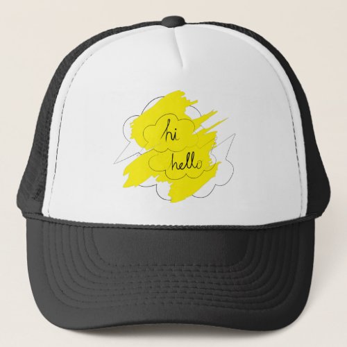hi hello speech bubbles in yellow background trucker hat