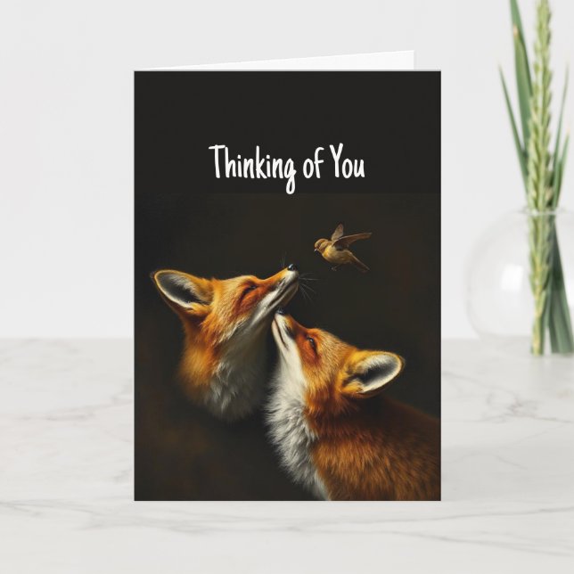 Hi Hello Thinking of You Cute Fox Bird Animals Card (Front)