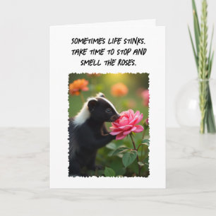 Hi Hello Thinking of You Fun Skunk Pink Rose Card