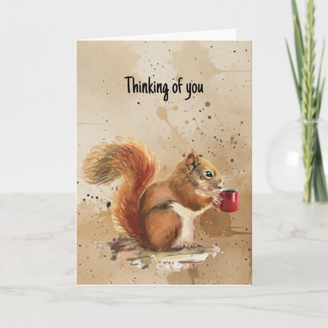 Hi Hello, Thinking of you Fun Squirrel Animal Card (Front)