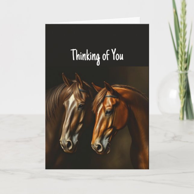 Hi Hello Thinking of You Horses Animal Art Card (Front)