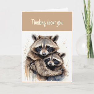 Hi Hello Thinking of You Two Raccoon Couple Hugs Card