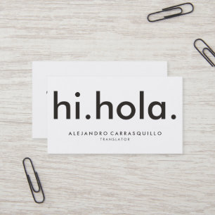 hi hola Bilingual Modern Bold White Black Business Card