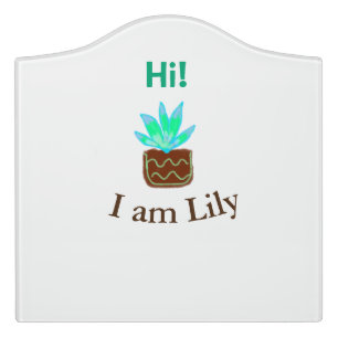 Hi I am Lily cactus succulent add name watercolor Door Sign