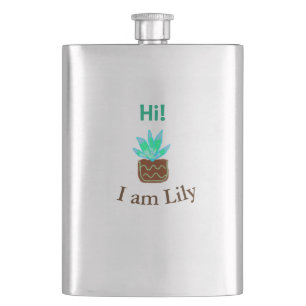 Hi I am Lily cactus succulent add name watercolor  Flask