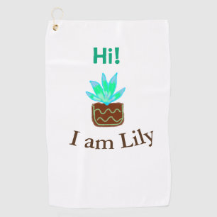 Hi I am Lily cactus succulent add name watercolor Golf Towel