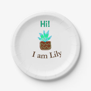 Hi I am Lily cactus succulent add name watercolor Paper Plates