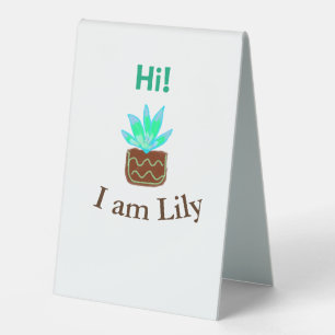 Hi I am Lily cactus succulent add name watercolor Table Tent
