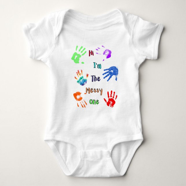 Hi I'm The Messy One - Paint Handprints Baby Bodysuit (Front)