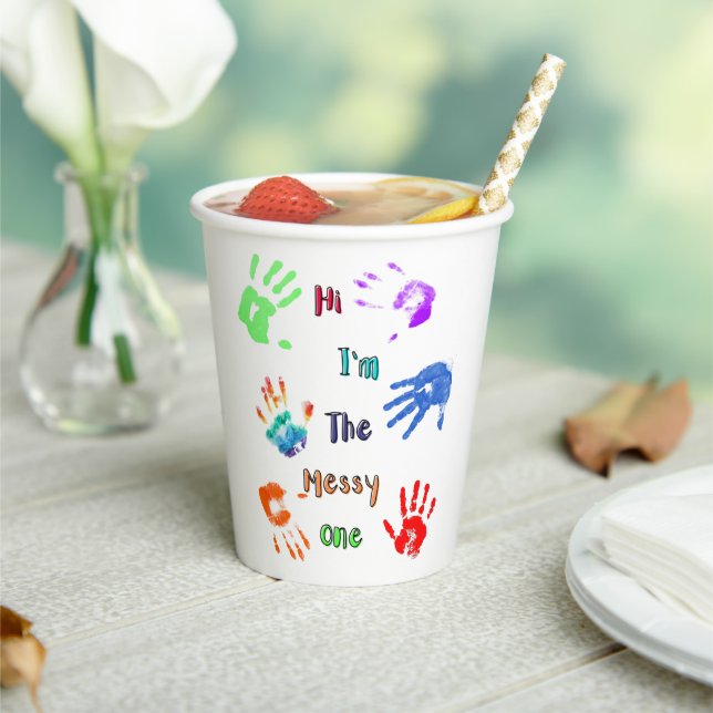 Hi I'm The Messy One - Paint Handprints Paper Cups (Insitu)