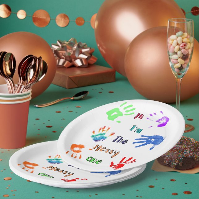 Hi I'm The Messy One - Paint Handprints Paper Plates (Multi)