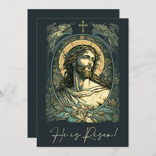 Hi is Risen Art Nouveau Jesus Painting Easter Holiday Card