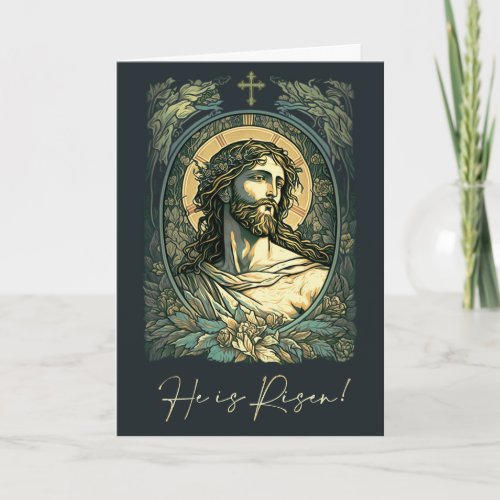  Hi is Risen Art Nouveau Jesus Painting Easter Holiday Card