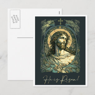  Hi is Risen! Art Nouveau Jesus Painting Easter Holiday Postcard