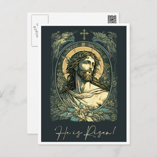  Hi is Risen Art Nouveau Jesus Painting Easter Holiday Postcard