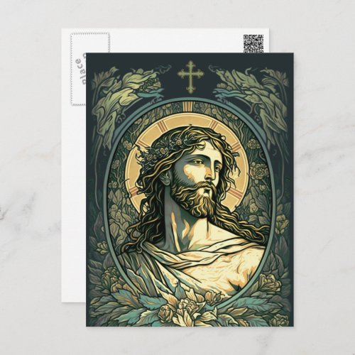  Hi is Risen Art Nouveau Jesus Painting Holiday Postcard