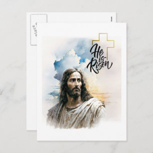 Hi is Risen! Jesus Christ Painting Easter  Holiday Postcard