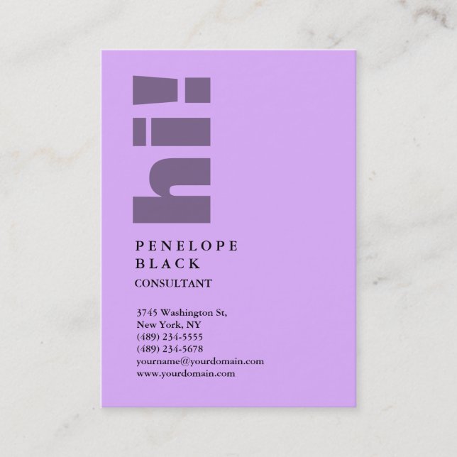 Hi! Mauve Mallow Pink Trendy Consultant Hello Business Card (Front)