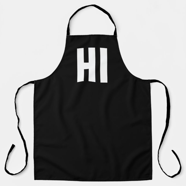 'HI' Modern Minimalist Black and White Apron (Front)