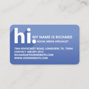 Hi My Name is Bold Diagonal Shadow Blue Gradient Business Card